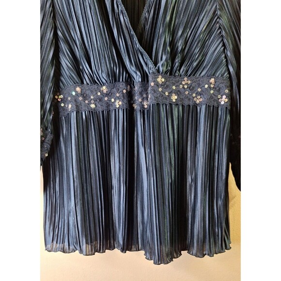 Women's Plus Size Crinkled Babydoll Top Sz 18W/20W Lace Sequins Y2K Coquette - Picture 10 of 13